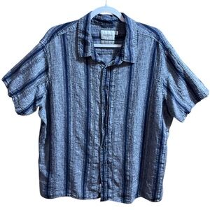 Goodfellow Northrop Men Button Up Linen Blend Shirt Short Sleeve Stripe Blue XXL